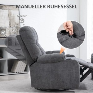 Grauer HOMCOM Relaxsessel mit ausgefahrener Fußstütze, neigbarer Rückenlehne und Getränkehaltern. Komfortabler TV Sessel.