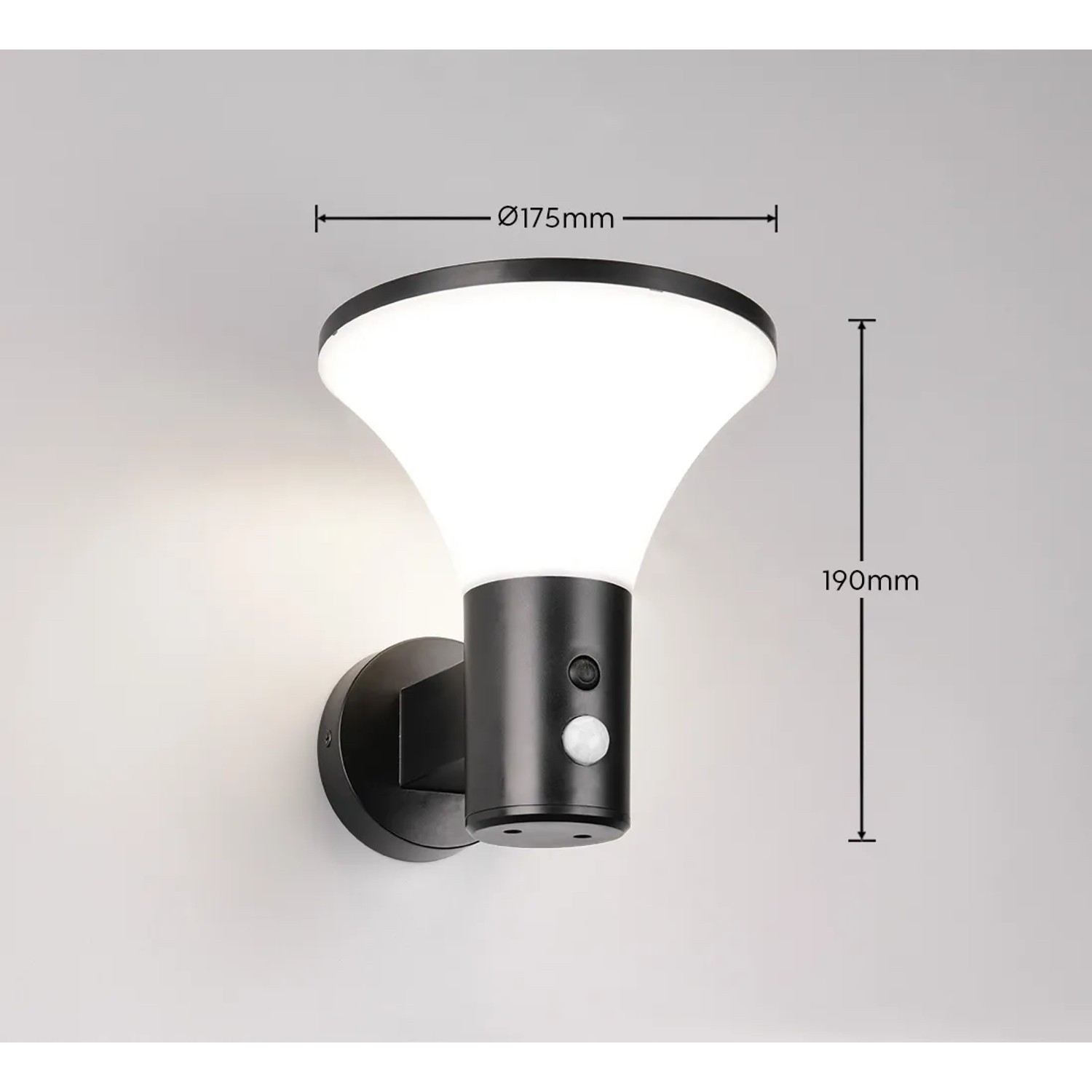 Moderne Reality LED-Außenwandleuchte Gorda mit Bewegungsmelder, schwarz matt.