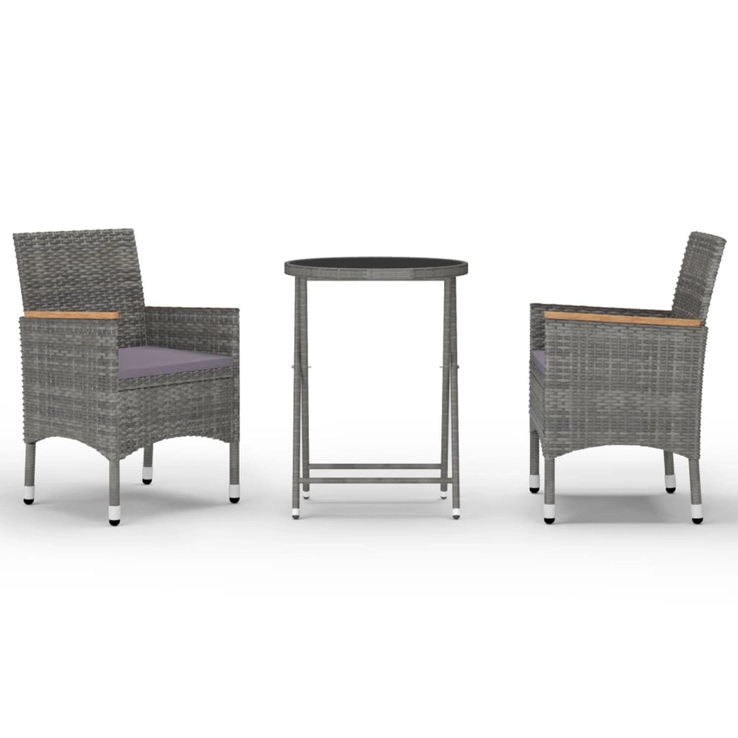 3-tlg. Bistro-set Poly Rattan Und Hartglas Grau günstig online kaufen