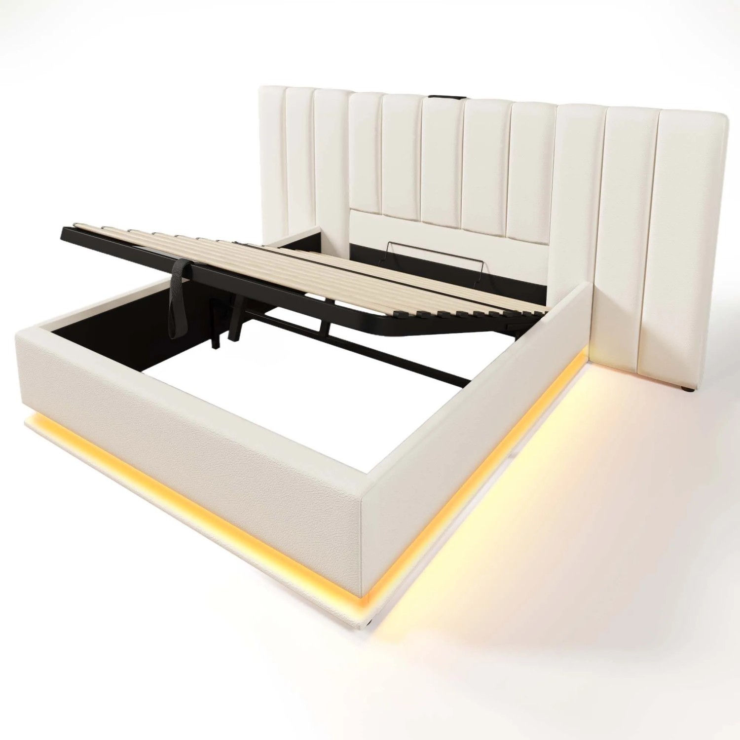 Merax Polsterbett 160x200cm App LED USB-C PU Weiß