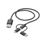 Hama Multi-Ladekabel: USB-A, Micro-USB, USB-C & Lightning, 1,5m, Schwarz