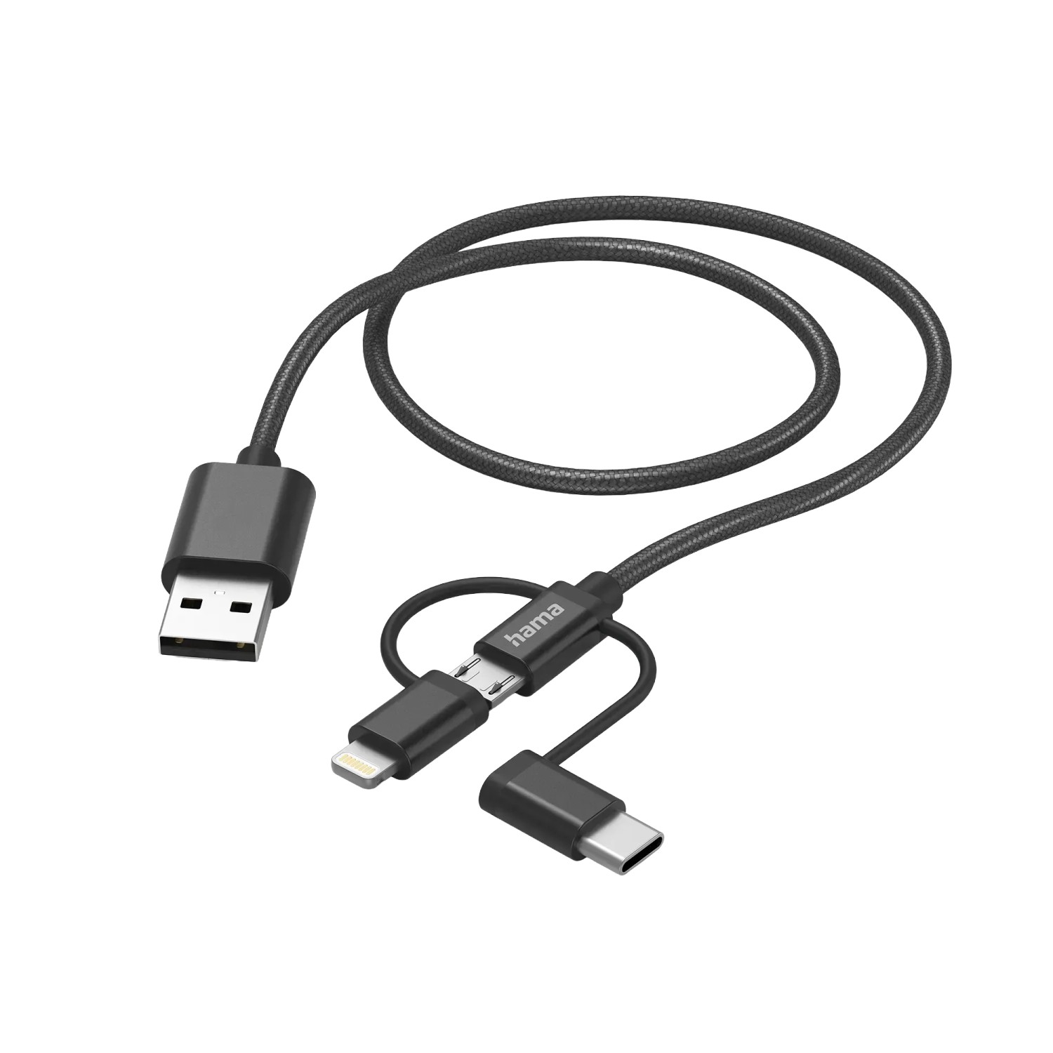 Hama Multi-Ladekabel: USB-A, Micro-USB, USB-C & Lightning, 1,5m, Schwarz