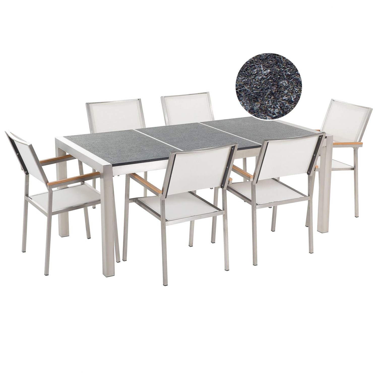 Beliani Gartentisch Set GROSSETO Gebürstet Grau Weiss Silber 90x180x87