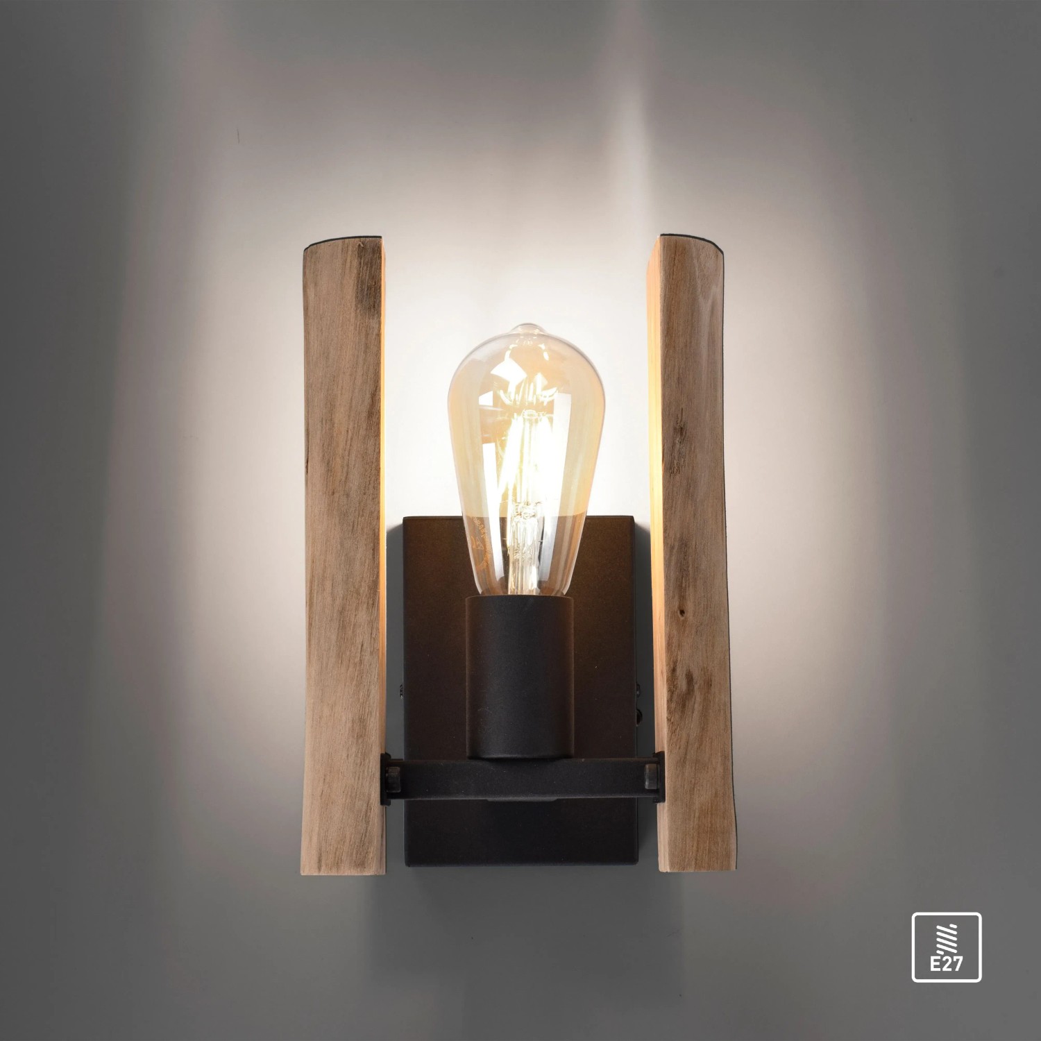 Just Light Wandleuchte Log mit Holzrahmen, 10W, Natur. Dekorative Wandlampe mit E27 Fassung.