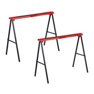 2er Set Relaxdays Arbeitsböcke aus Stahl, rot/schwarz, klappbar, rutschfest, je 100kg Traglast.