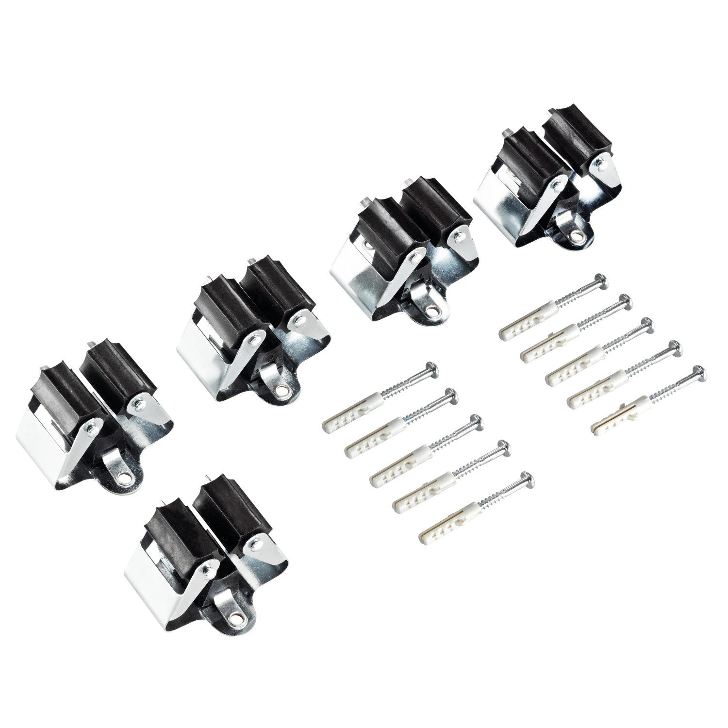 5-teiliges Gerätehalter-Set für Werkzeuge mit Stiel, inklusive Schrauben und Dübel.