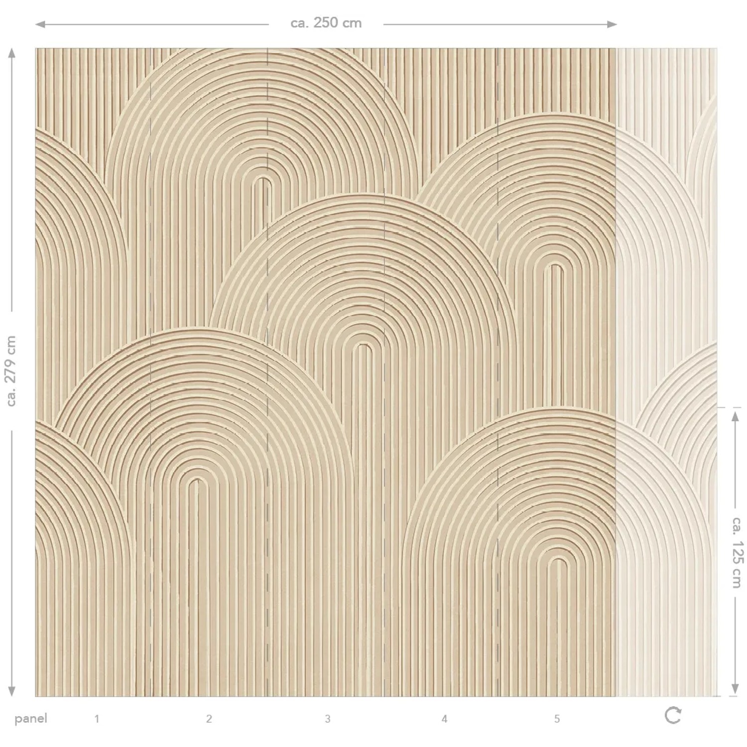 ESTAhome Fototapete mit 3D Muster in Sandbeige, Bögen und Linien für eine moderne Wandgestaltung.
