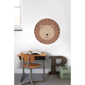 ESTAhome Wandtattoo: Runde, selbstklebende Tapete mit Tierkopf (Löwe) in Braun/Beige, Ø 70 cm.