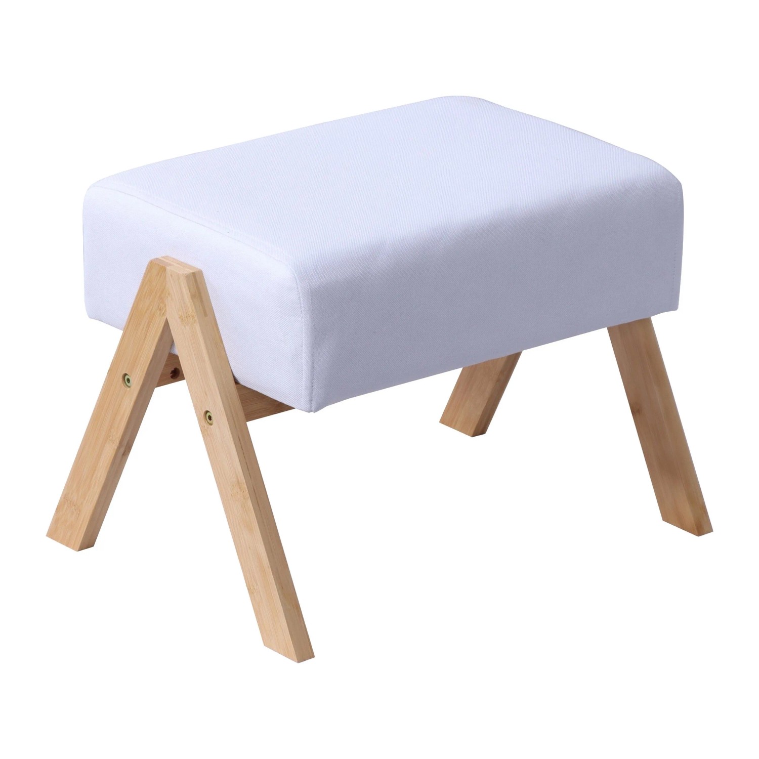 Relaxdays Fußhocker Bambus Stoff Creme Belastbar 30 cm x 40 cm x 28 cm 4,6 kg