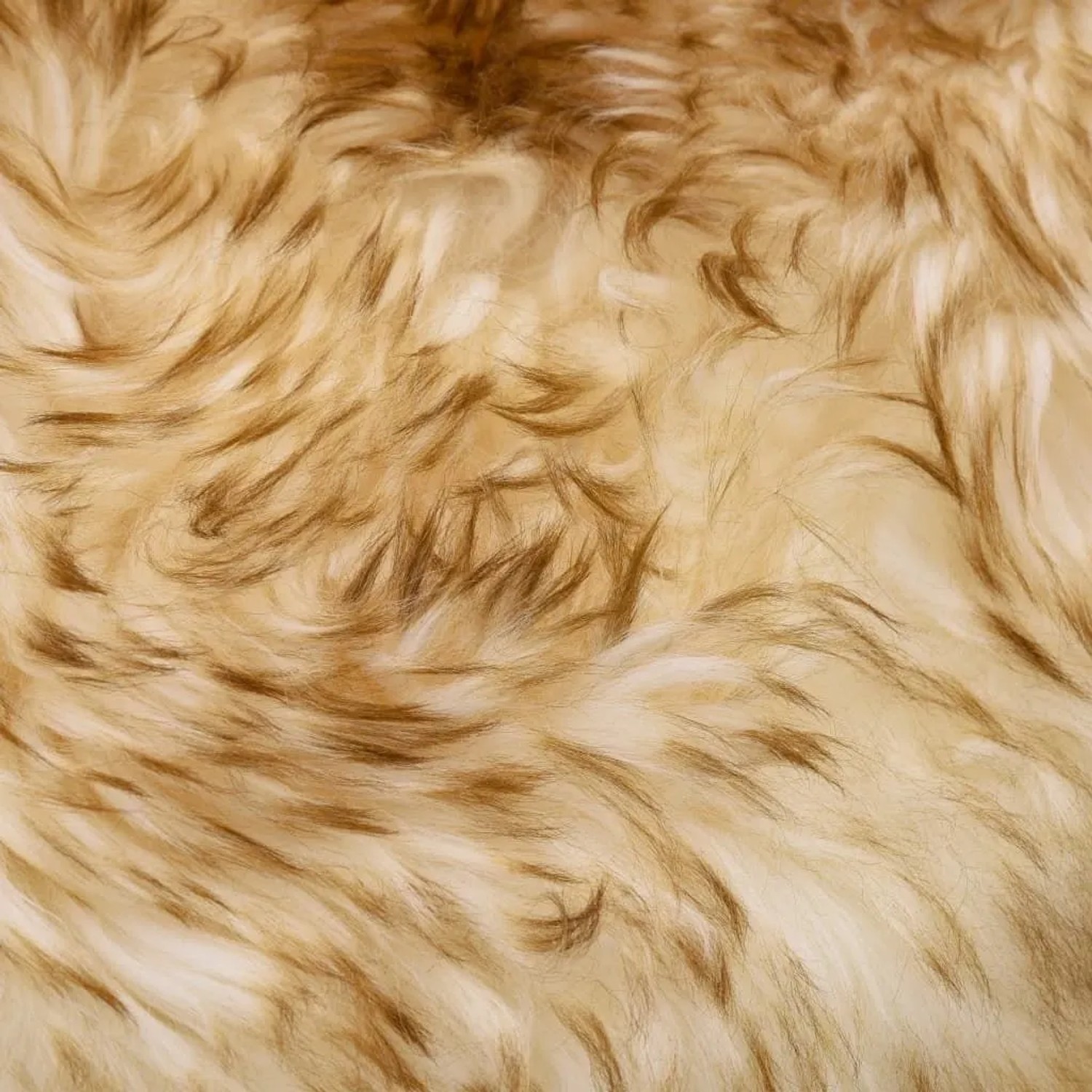 Nahaufnahme: Braun melierter Schafspelz Teppich (60x90 cm) von vidaXL. Weiche Textur, Hochflor.