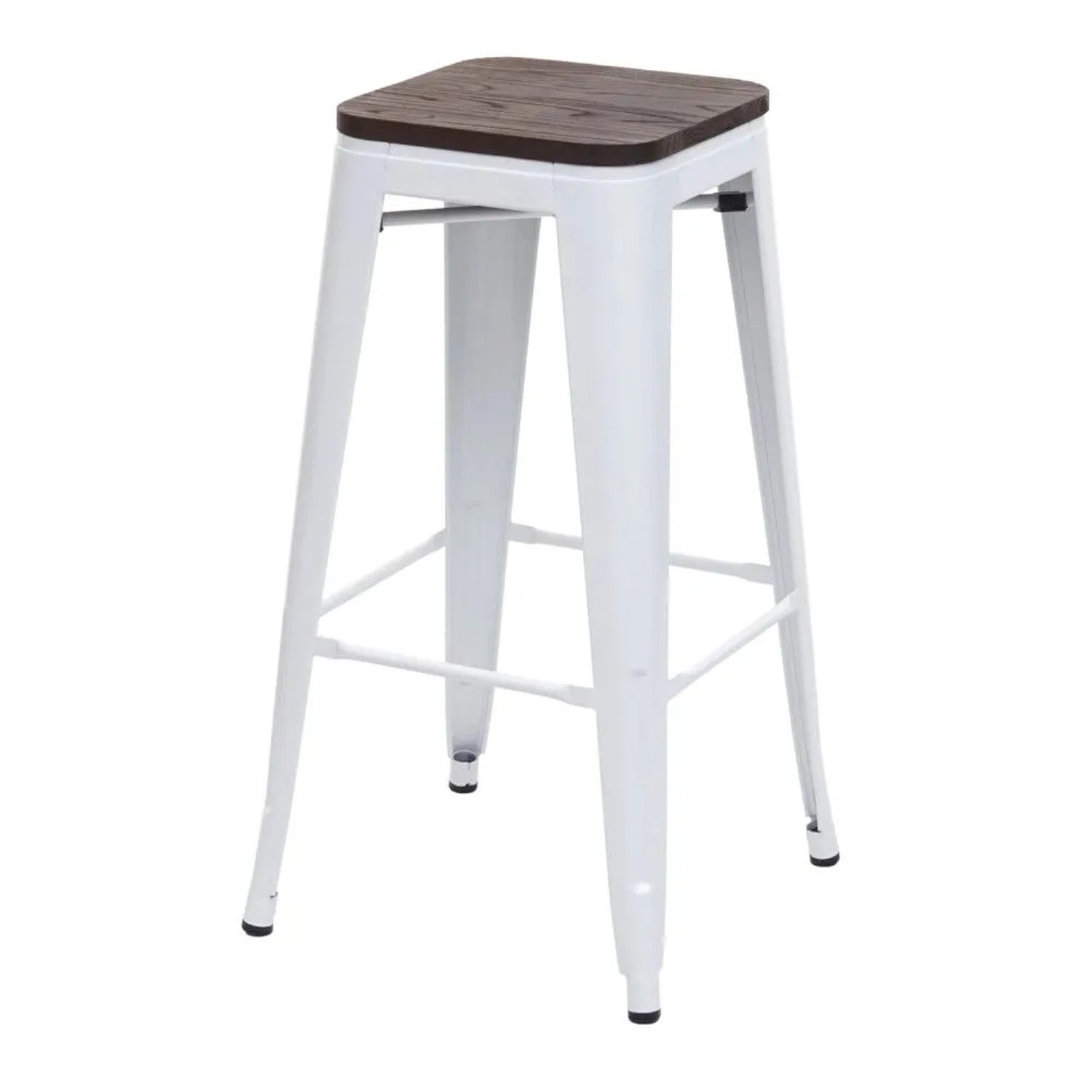 MCW Barhocker A73 inkl. Holz-Sitzfläche Metall Stapelbar Weiß