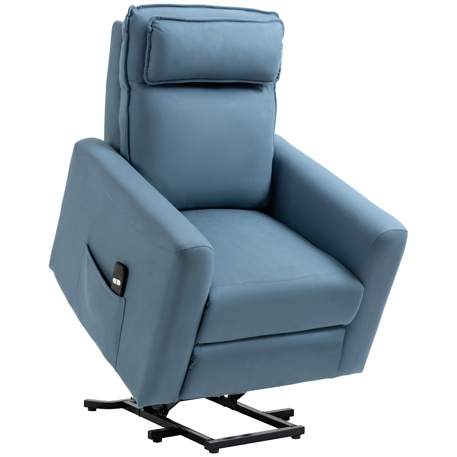 HOMCOM Aufstehsessel mit Aufstehhilfe Samt Stahl Blau 84L x 89,5B x 105H cm günstig online kaufen