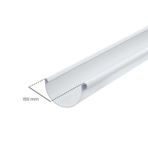 Weiße, halbrunde Inefa PVC Dachrinne NW 150 für Dachentwässerung, mit 150 mm Breite.