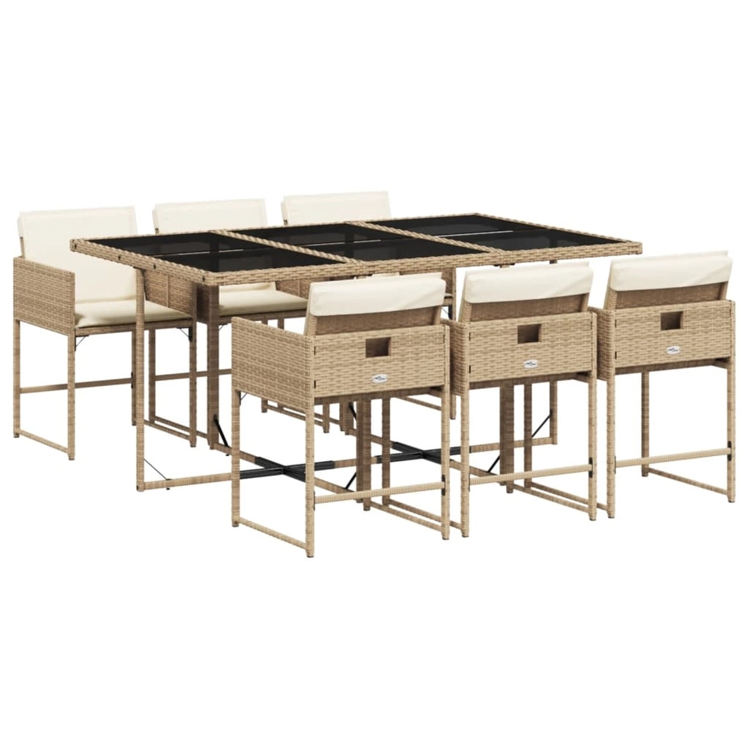 vidaXL 7-Tlg Garten-Essgruppe mit Kissen Beige Poly Rattan 3211270