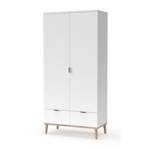 Furn.Design Kleiderschrank Lundby, weiß matt, Eiche Füße, 90 cm breit, 2-türig.