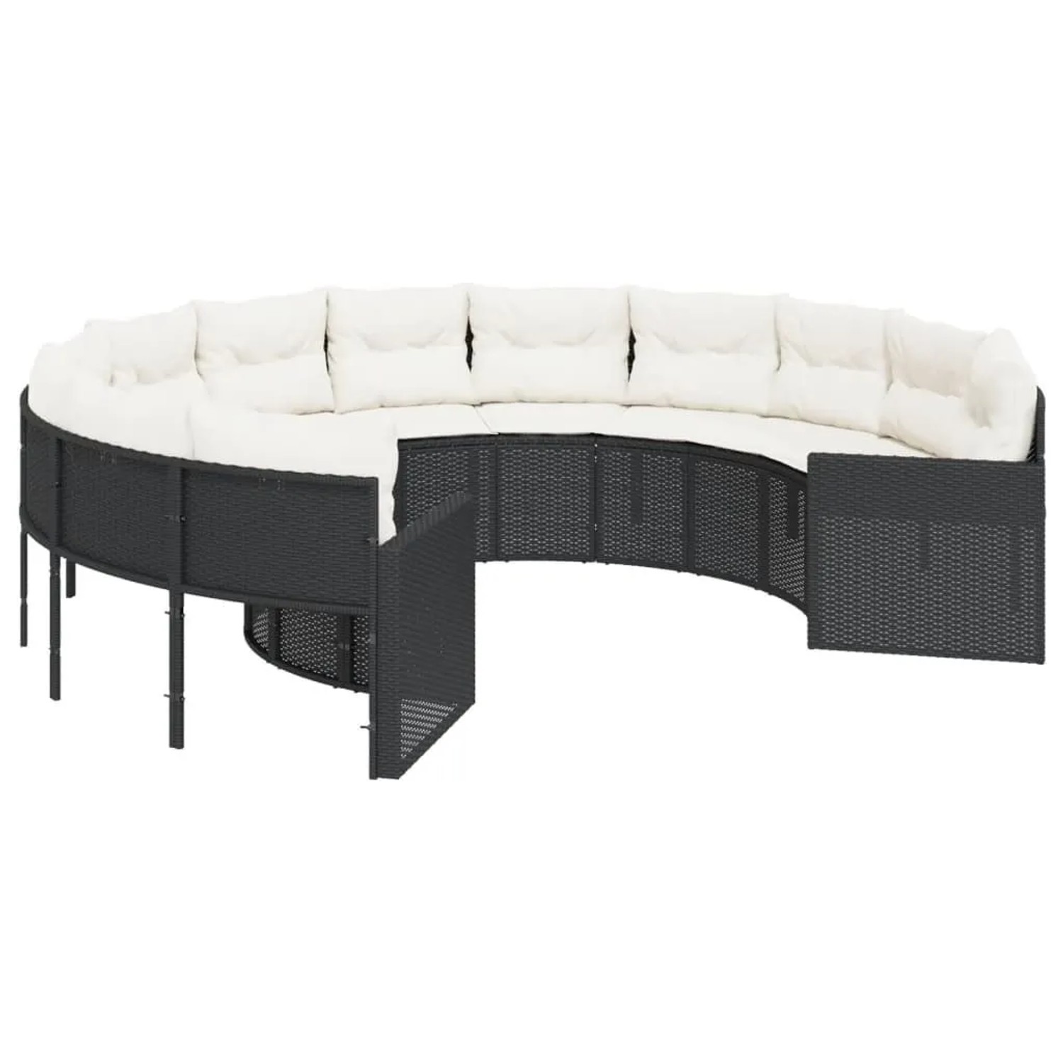 vidaXL Gartensofa mit Kissen Rund Schwarz Poly-Rattan 3318531