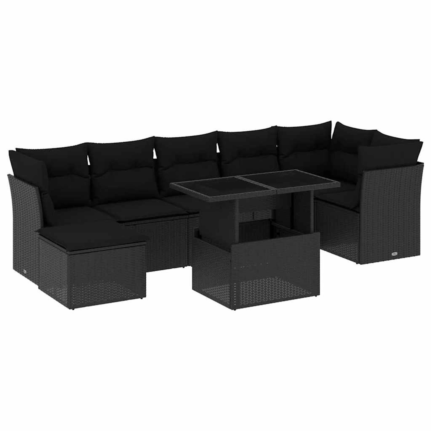 vidaXL 8-Tlg Garten-Sofagarnitur mit Kissen Schwarz Poly Rattan 3266745