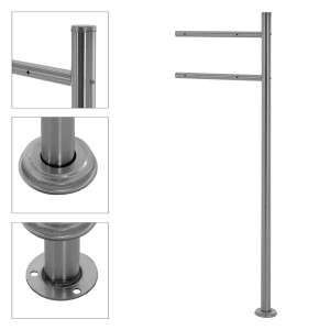 Freistehender ML-Design Briefkastenständer, 120 cm hoch, aus Edelstahl in Silber.