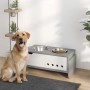 PawHut Hundenapf, höhenverstellbar, grau, mit Hund. Futterstation mit zwei Näpfen.
