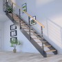 Treppe Kos mit 11 Eiche Rustik Stufen, Metallgeländer Anthrazit. Innentreppe mit Holzstufen und Metall.