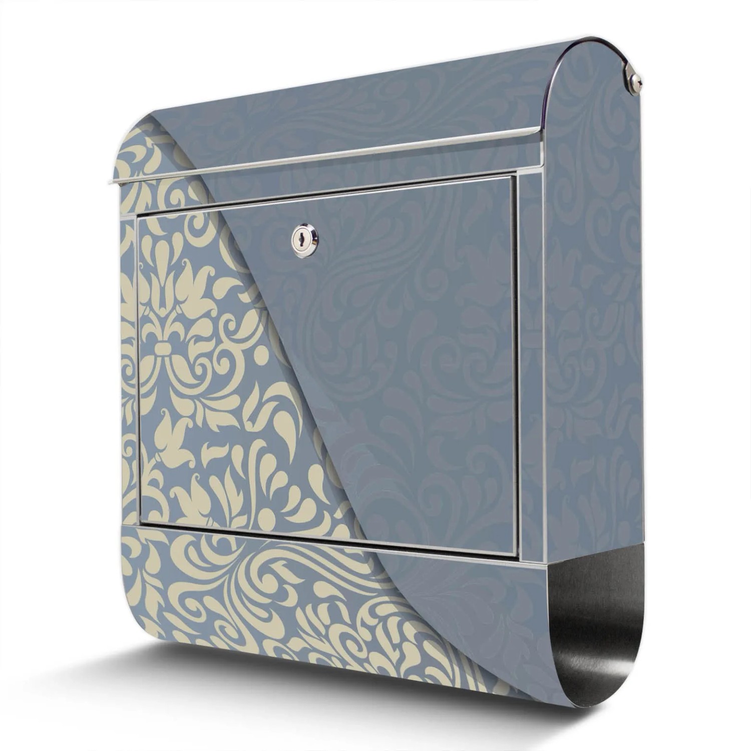 Banjado Briefkasten Edelstahl 38x43x12.5cm Rostfrei Mit Zeitungsfach Mit Motiv Motiv Wt Blaues Ornament