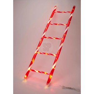 Dekorative rot-weiß gestreifte LED-Leiter mit 50 warmweißen Lichtern, 110 cm hoch, für Weihnachtsdekoration.