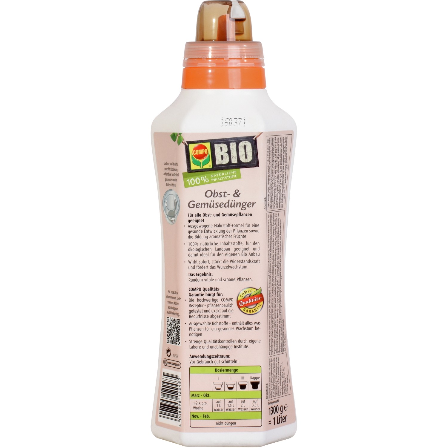 Compo Bio Obst- und Gemüsedünger 1 l Flasche für gesunde Pflanzen und reiche Ernte.
