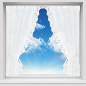 Arsvita Gardinenset mit Blumenmuster, weißer Fenstervorhang mit Stangendurchzug.