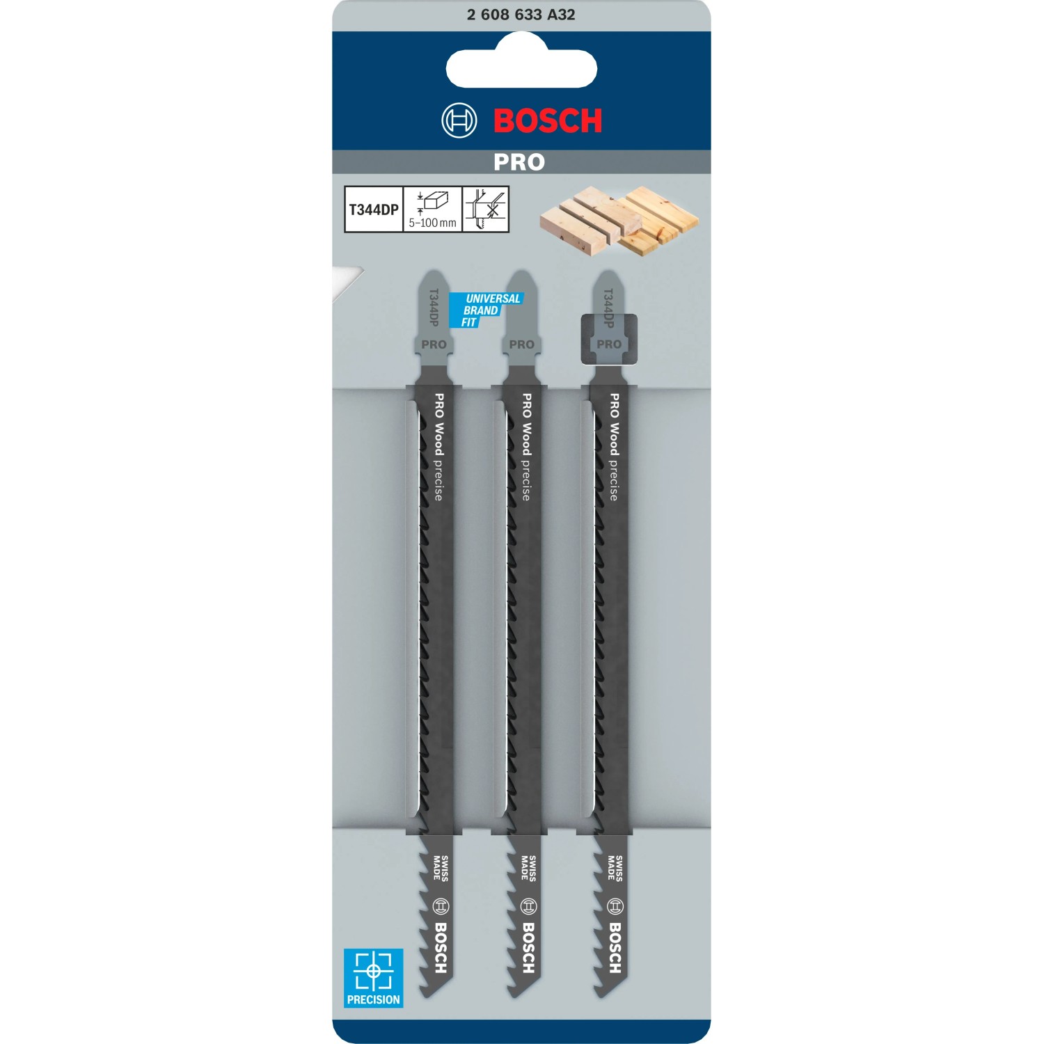 Bosch Stichsägeblätter T 344 DP, 3 Stück, für präzise Holzschnitte.