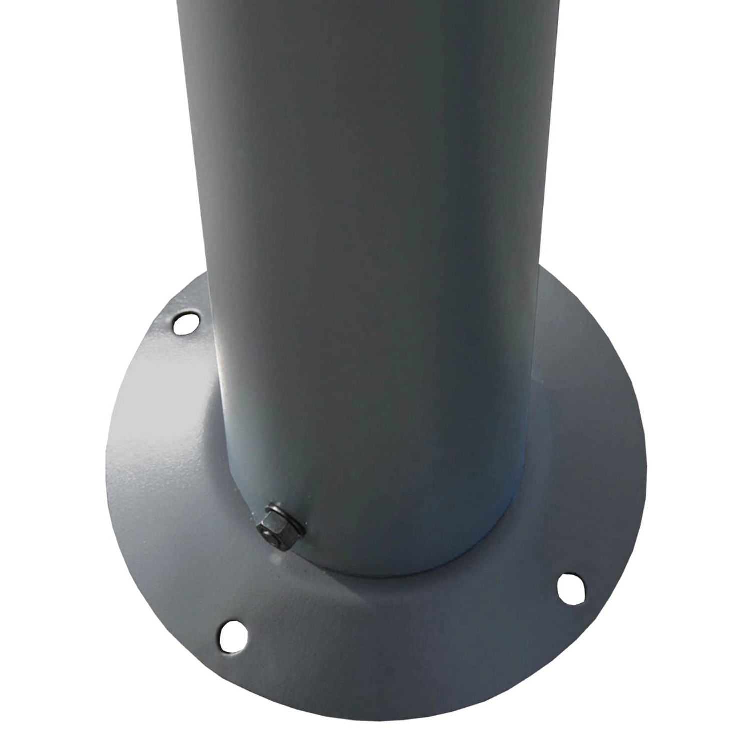 Detailaufnahme des Stahlpfostens mit Fußplatte der MCW Pergola Calpe.