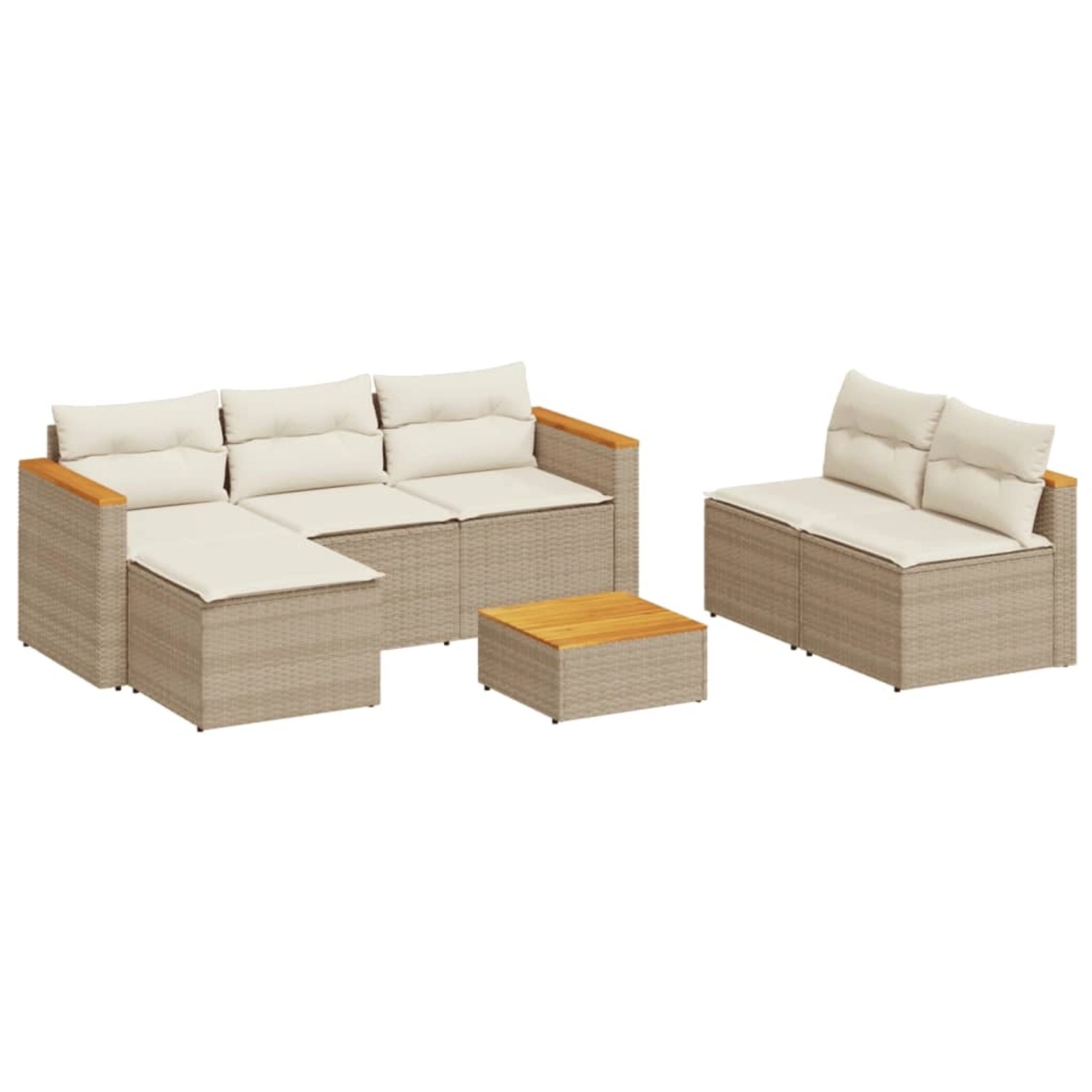 vidaXL 5-Tlg Garten-Sofagarnitur mit Kissen Beige Poly Rattan Akazie 321353 günstig online kaufen