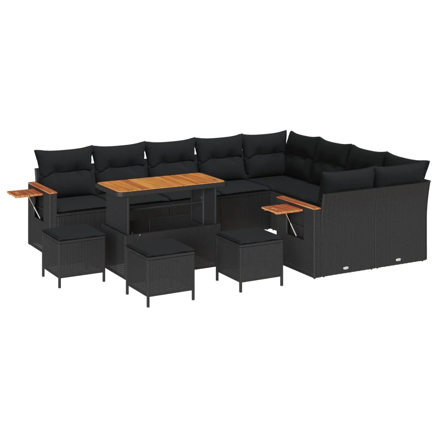vidaXL Gartensofa-Set mit Kissen 14 Stk Schwarz Poly-Rattan 3365169