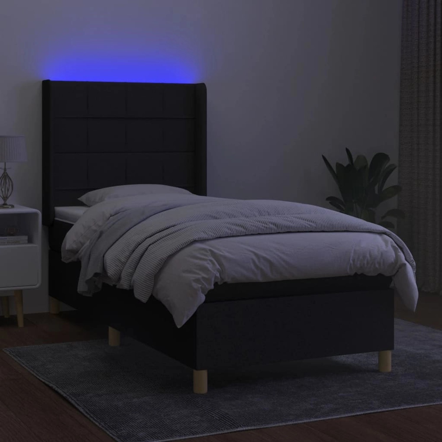 vidaXL Boxspringbett mit Matratze & LED Schwarz 90x200 cm Stoff 3138847 günstig online kaufen