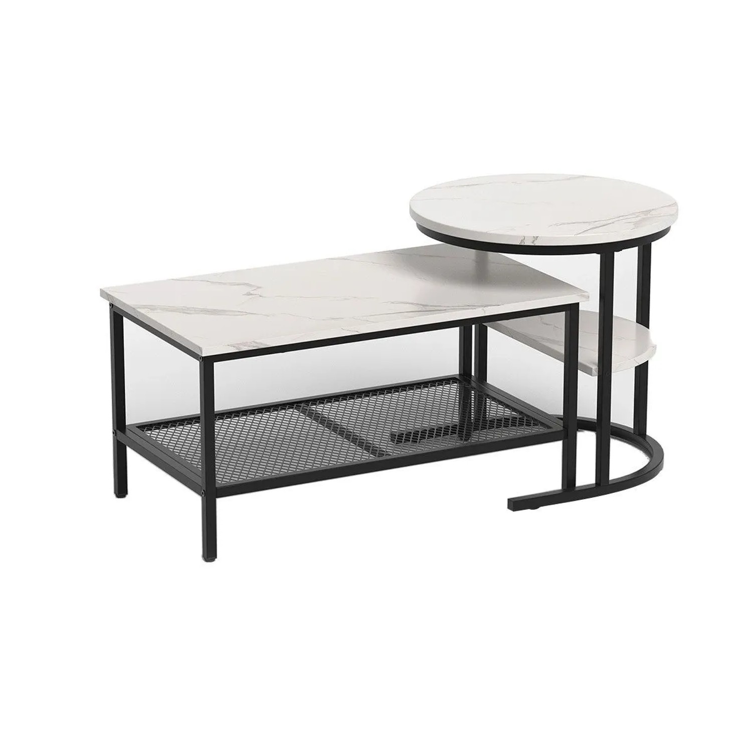 Costway 2er Set Couchtisch Beistelltisch Marmor Optik Schwarz