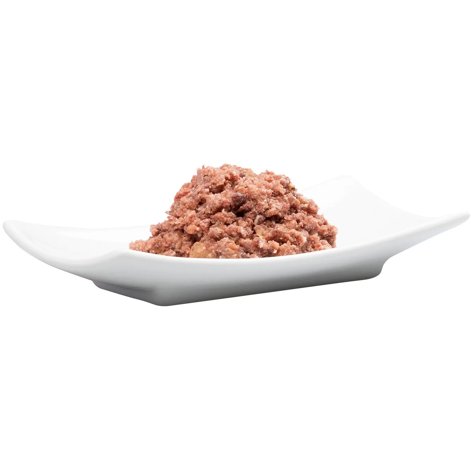 Catz Finefood Katzenfutter Lamm & Pferd auf weißer Schale.