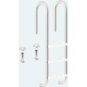 Edelstahl Poolleiter mit weißen Stufen für Holzpool Set Java.