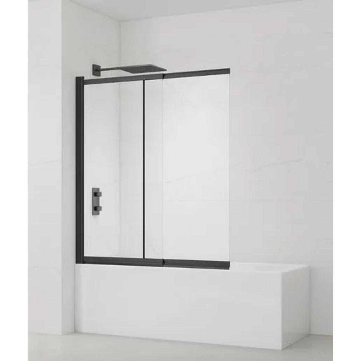Swiss Aqua Technologies Badewannenabtrennung 2 Teilig Schiebesystem 140x120CM Sicherheitsglas Easy Clean Schwarz Matt