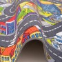 Hellgrauer Kinder Straßenteppich 200x300cm mit bunten Straßen und Häusern.