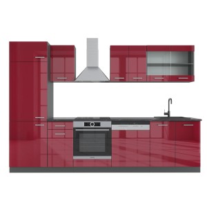 Vicco Küchenzeile Bordeaux Hochglanz/Anthrazit, 300 cm breit. Komplette Kücheneinrichtung.