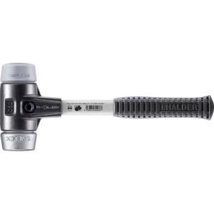 Halder Simplex Schonhammer Ø 50mm mit grauem TPE- und silbernem Weichmetall-Einsatz, Fiberglasstiel.