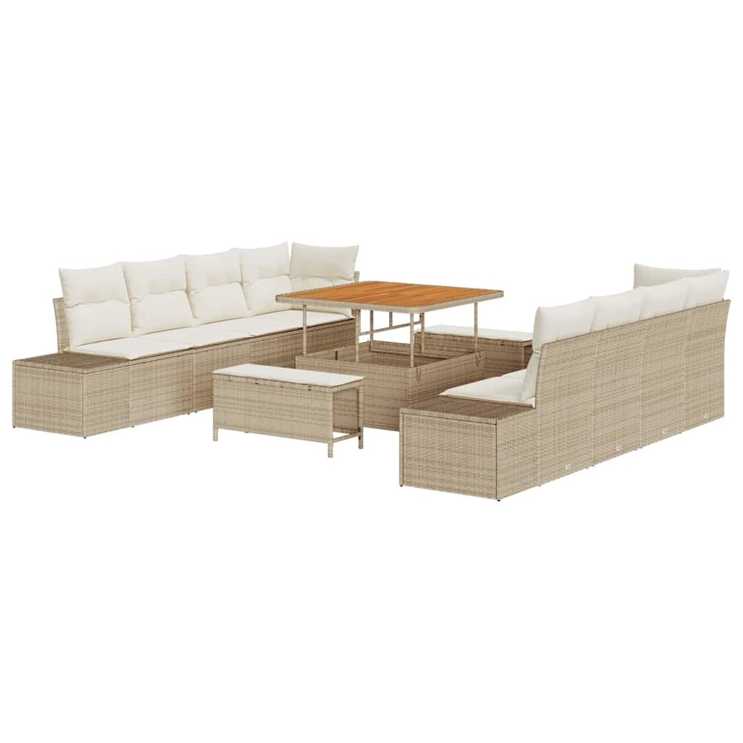 vidaXL Garten-Sofa-Set mit Kissen 11-Tlg Beige Poly Rattan 3362766 günstig online kaufen