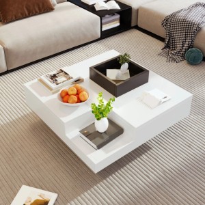 okwish Couchtisch mit LED-Lichteffekt und Herausnehmbarer Aufbewahrungsbox Weiß 70 × 70 cm