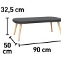 Detailansicht des Tisches vom Lounge-Set Edna: Anthrazitfarbene Platte, Holzfüße, Maßangaben.