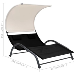 Schwarze VidaXL Doppel-Sonnenliege mit Sonnendach aus Textilene für Garten oder Terrasse.