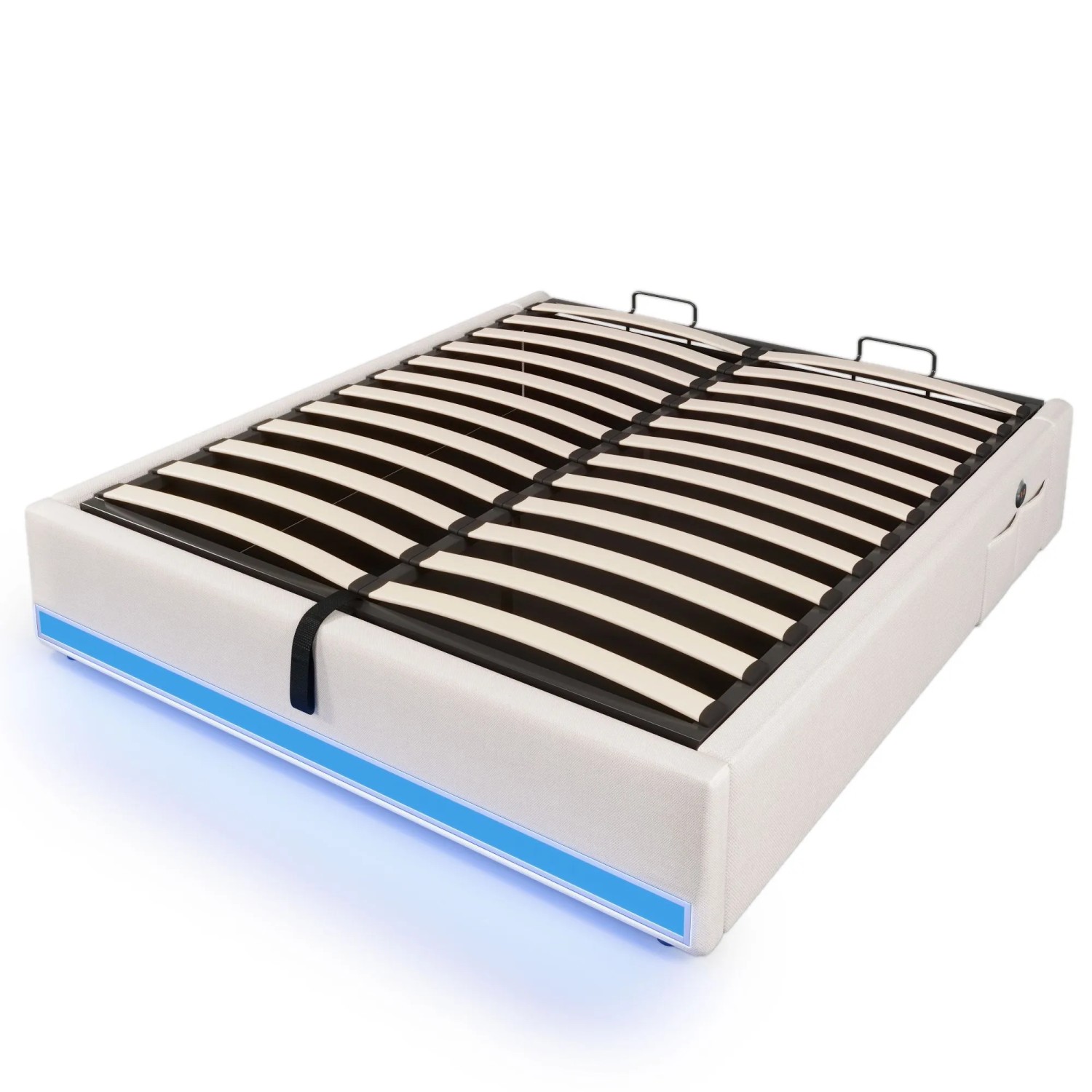 okwish Polsterbett 140x200cm mit LED USB Stauraum Kinderzimmer Beige ohne Matratze