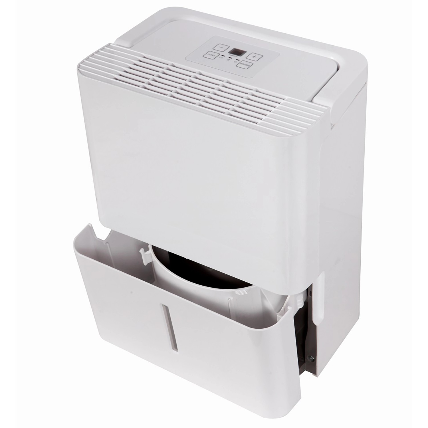 Comfee Luftentfeuchter MDDN-10DEN7 mit 2,1 l Tank, weißes Gehäuse und LED-Display.