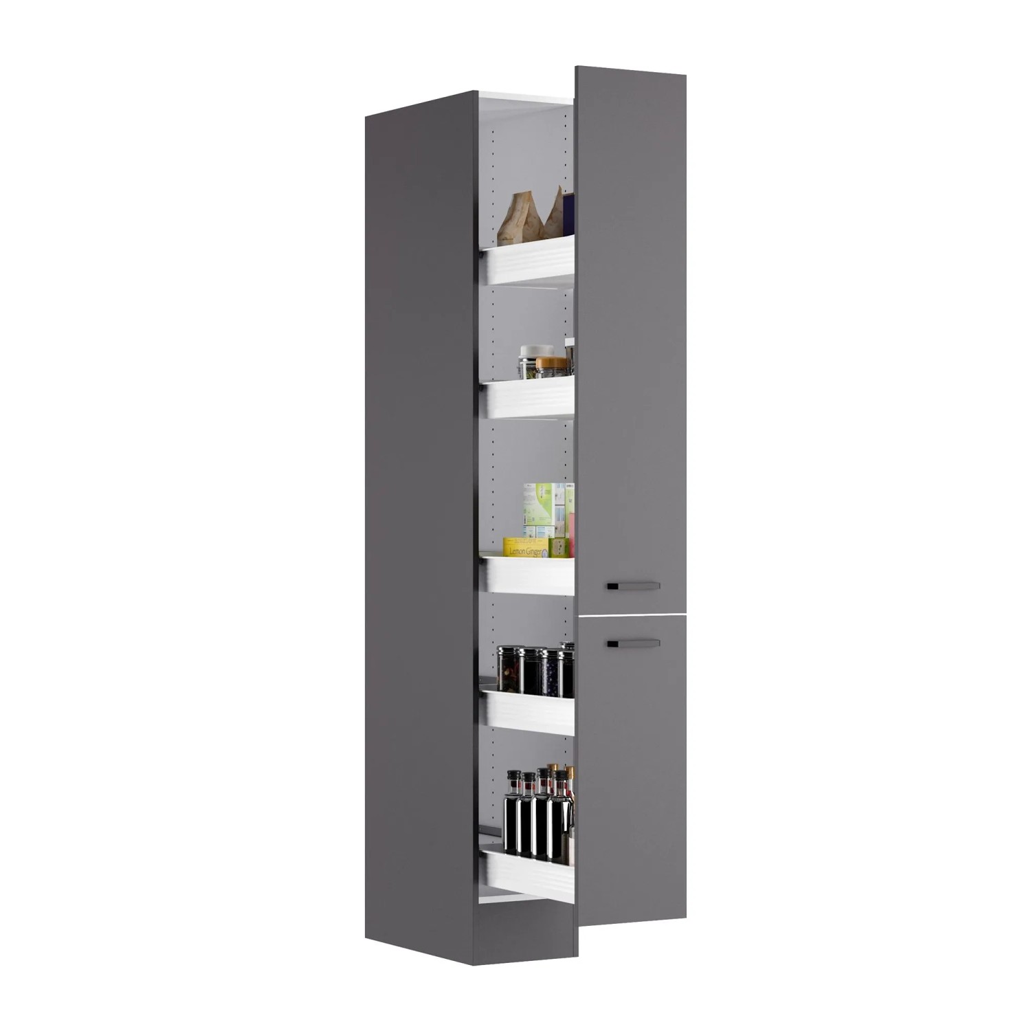 OPTIFIT Apothekerschrank Kiel420 in Anthrazit Matt mit Auszügen und Metallschubkästen.