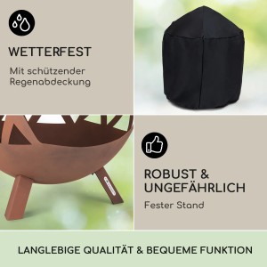 Blumfeldt Colima Feuerschale mit geometrischem Muster, Abdeckung und Holzkohlerost.