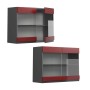Vicco Küchenglasschrank R-Line, rot/anthrazit, 80 cm, mit Glasfronten. Hängeschrank für die Küche.