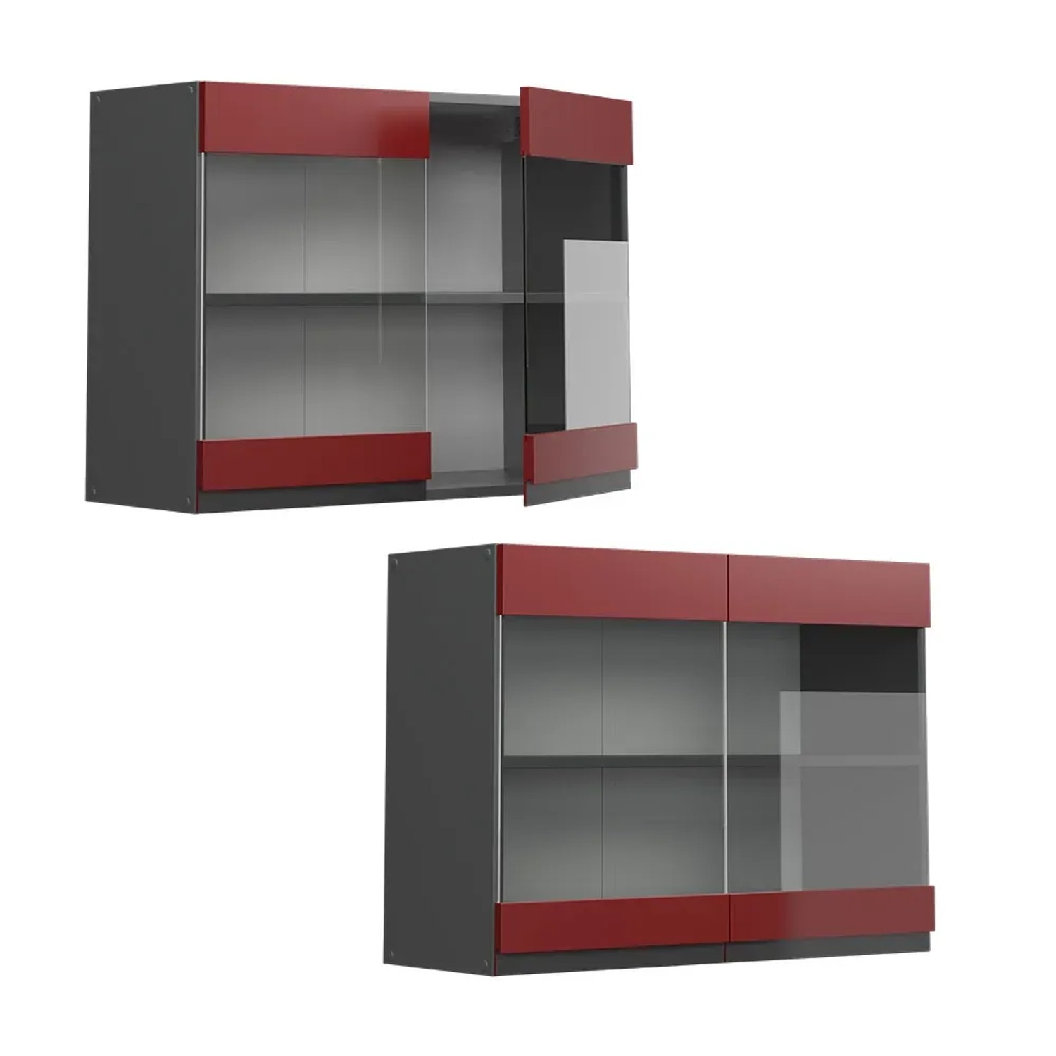 Vicco Küchenglasschrank R-Line, rot/anthrazit, 80 cm, mit Glasfronten. Hängeschrank für die Küche.